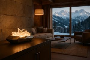 ArtAlpine Light Sculpture Tegernsee Placed on a sideboard in a Chalet